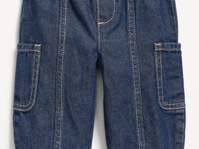 Baggy Barrel-Leg Cargo Jeans for Baby-Dark Wash