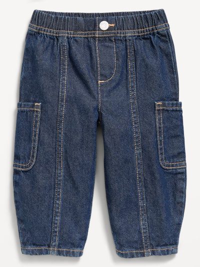Baggy Barrel-Leg Cargo Jeans for Baby-Dark Wash - Image 1