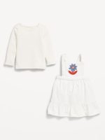 Long-Sleeve Ribbed T-Shirt and Corduroy Dress Set for Baby-Sea Salt - Image 2