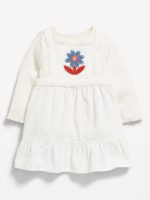 Long-Sleeve Ribbed T-Shirt and Corduroy Dress Set for Baby-Sea Salt