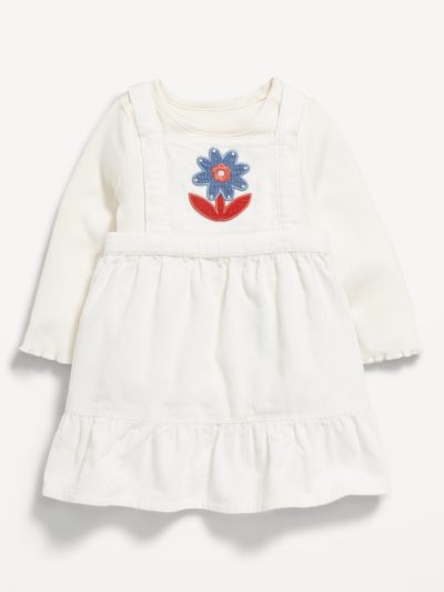Long-Sleeve Ribbed T-Shirt and Corduroy Dress Set for Baby-Sea Salt - Image 1
