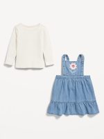 Long-Sleeve Ribbed T-Shirt and Corduroy Dress Set for Baby-Chambray - Image 2