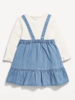 Long-Sleeve Ribbed T-Shirt and Corduroy Dress Set for Baby-Chambray - Image 3