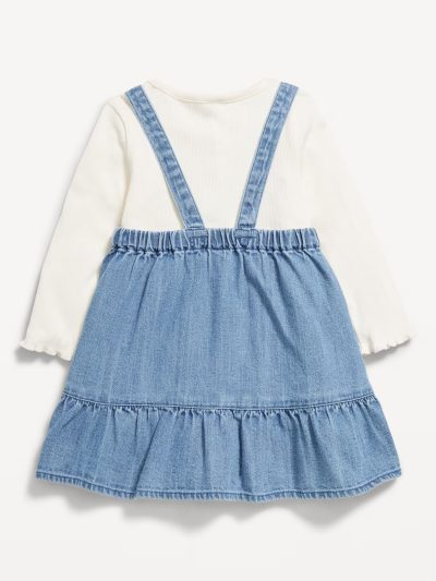 Long-Sleeve Ribbed T-Shirt and Corduroy Dress Set for Baby-Chambray - Image 3