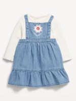 Long-Sleeve Ribbed T-Shirt and Corduroy Dress Set for Baby-Chambray