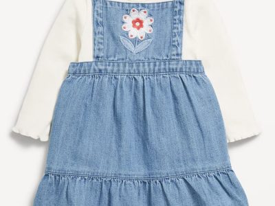 Long-Sleeve Ribbed T-Shirt and Corduroy Dress Set for Baby-Chambray