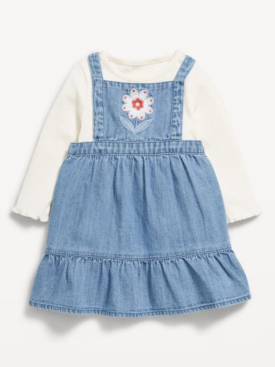 Long-Sleeve Ribbed T-Shirt and Corduroy Dress Set for Baby-Chambray - Image 1
