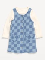 Long-Sleeve Ribbed T-Shirt and Dress Set for Toddler Girls-Chambray Check