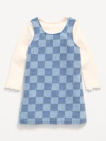 Long-Sleeve Ribbed T-Shirt and Dress Set for Toddler Girls-Chambray Check - Image 3