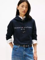 Embroidered Tommy Logo Hoodie-Navy