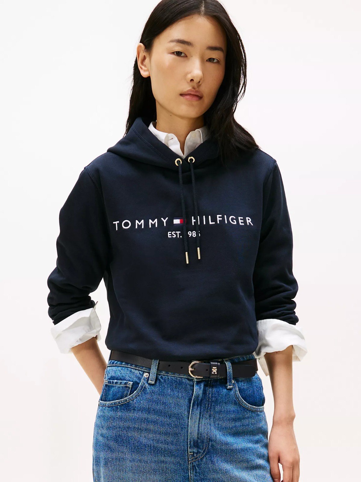 photo_6330322168838819080_w Embroidered Tommy Logo Hoodie-Navy - Image 1