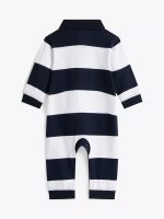 Babies' Stripe Polo Coverall-Navy Blue - Image 2