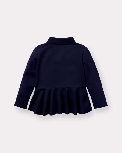 Cotton Mesh Peplum Polo Shirt Baby girl- Refined Navy - Image 2