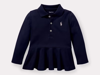 Cotton Mesh Peplum Polo Shirt Baby girl- Refined Navy