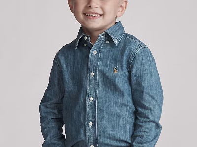 Cotton Denim Shirt Toddler Boys-Dark Blue