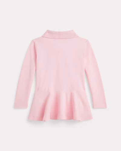 Cotton Mesh Peplum Polo Shirt Baby girl- Pink - Image 2