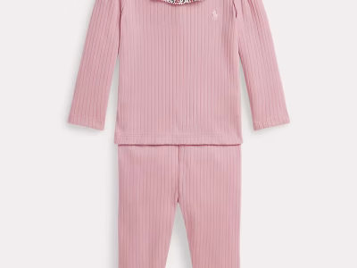 Ribbed Cotton Top & Legging Set-Surfside Rose