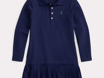 Pleated Stretch Mesh Polo Dress Toddler/Kid Girls-Refined Navy