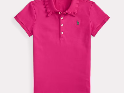 Stretch Mesh Ruffled Polo Shirt TODDLER/KID GIRLS-Preppy Pink