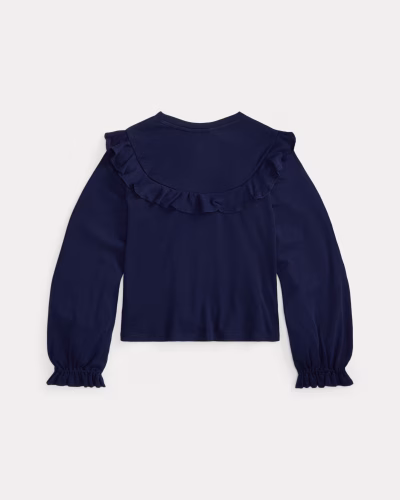 Ruffled Cotton-Modal TopTODDLER/KID GILRS - Refined Navy#100064120 - Image 2
