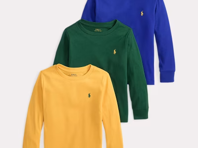 Cotton Long-Sleeve Tee 3-Pack Toddler/Kids Boys-Blue/Green/Yellow