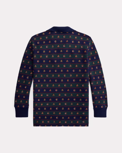 Crest-Print Mesh Long-Sleeve Polo Shirt Kids Boys - Multi #100060805 - Image 2