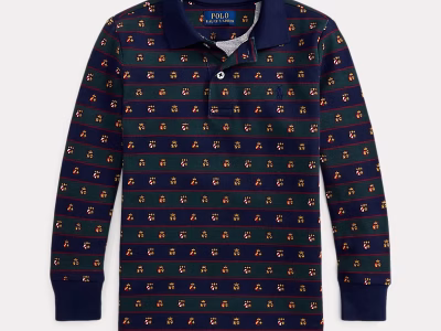 Crest-Print Mesh Long-Sleeve Polo Shirt Kids Boys - Multi #100060805