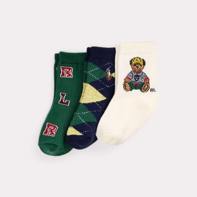 Polo Bear Crew Sock 3-Pack Baby Boy -  Ivory/Navy/Green - Image 1