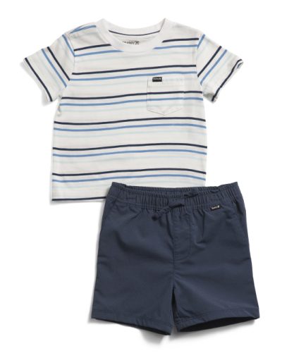 HURLEY Infant Boys Striped Tee And Twill Shorts Set-midnight blue#1001050950 - Image 1