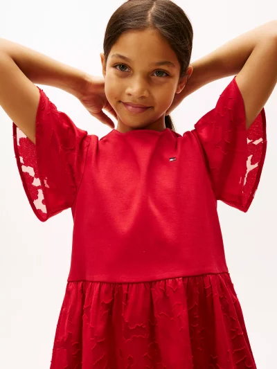 Kids' Floral Print Interlock Dress-Primary Red - Image 4