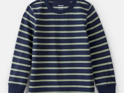 Toddler Boy Striped Long-Sleeve T-Shirt-Navy/Green
