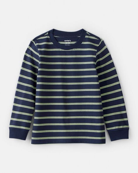 2U011610 Toddler Boy Striped Long-Sleeve T-Shirt-Navy/Green - Image 1