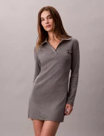 Monologo Rib Polo Mini Dress-Medium Grey Heather