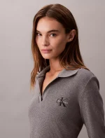 Monologo Rib Polo Mini Dress-Medium Grey Heather - Image 2