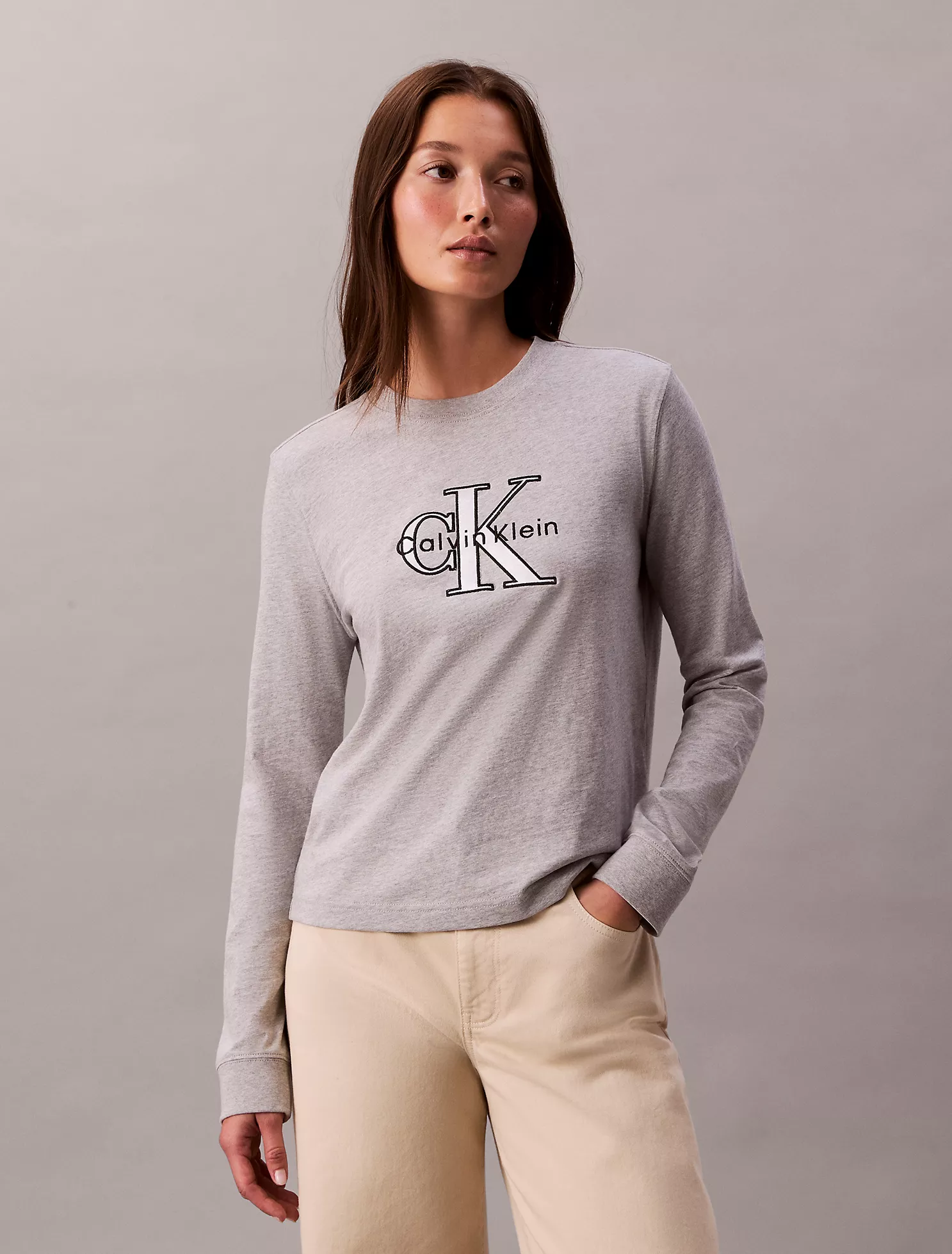 47E820G_P79_main Monologo Long Sleeve Tee-Grey Heather - Image 1