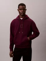 Fleece Monogram Relaxed Hoodie-Passion Plum