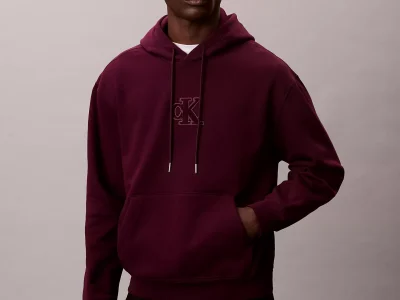 Fleece Monogram Relaxed Hoodie-Passion Plum