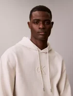 Fleece Monogram Relaxed Hoodie-White - Image 2