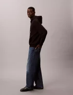 Fleece Monogram Relaxed Hoodie-Black - Image 3