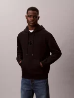 Fleece Monogram Relaxed Hoodie-Black