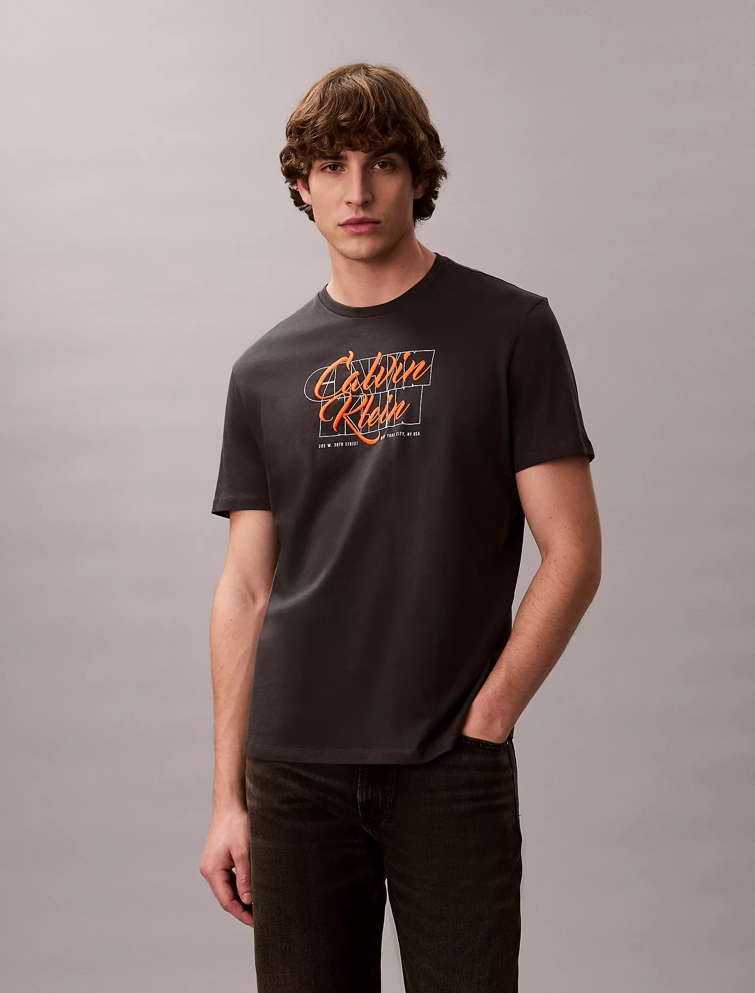 4RD894G_8MN_main Layered Script Logo Graphic Classic T-Shirt-Pirate Black - Image 1