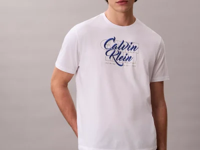 Layered Script Logo Graphic Classic T-Shirt-Brilliant White