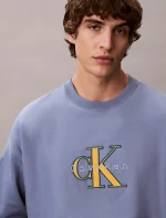 Premium Terry Monologo Relaxed Sweatshirt-Dusty Sailor Blue - Image 3