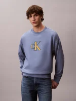 Premium Terry Monologo Relaxed Sweatshirt-Dusty Sailor Blue