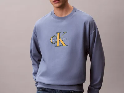 Premium Terry Monologo Relaxed Sweatshirt-Dusty Sailor Blue