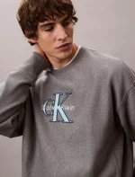 Premium Terry Monologo Relaxed Sweatshirt-Medium Grey Heather - Image 3