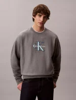 Premium Terry Monologo Relaxed Sweatshirt-Medium Grey Heather