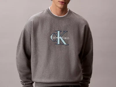 Premium Terry Monologo Relaxed Sweatshirt-Medium Grey Heather