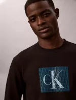 Fleece Layered Monogram Graphic Sweatshirt-Black - Image 2