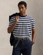 Classic Fit Striped Jersey T-Shirt-White/Cruise Navy